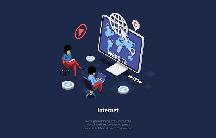 Vector red social global concepto de conexión empresarial mundo digital en el punto convergente del circuito personas que usan internet futuro de internet y tecnología ilustración vectorial 3d isométrica