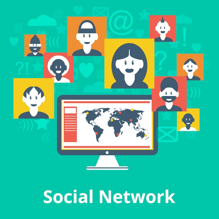 Vector red social de los participantes de la computadora elementos y símbolos de avatar composición diseño infográfico gráfico de mapa