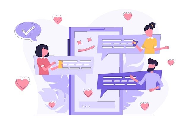 Red social. Las personas se comunican a través de messenger.