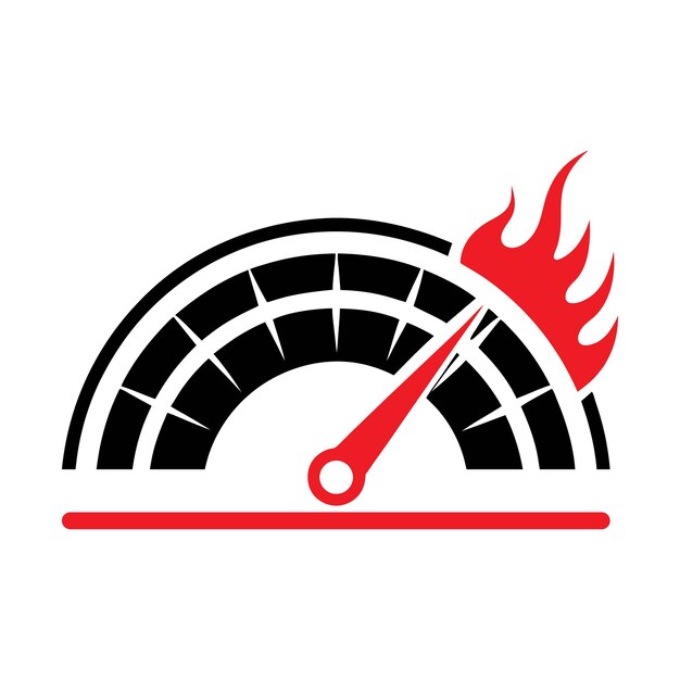 Red Speedometer Gauge with Black Dial and Flames Icon