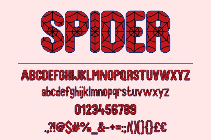 Vector red spider typography art diseño gráfico creativo con diversos elementos de fuente