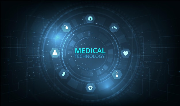Vector red de tecnología médica icono de conexión de red médica con moderno sobre fondo azul oscuro