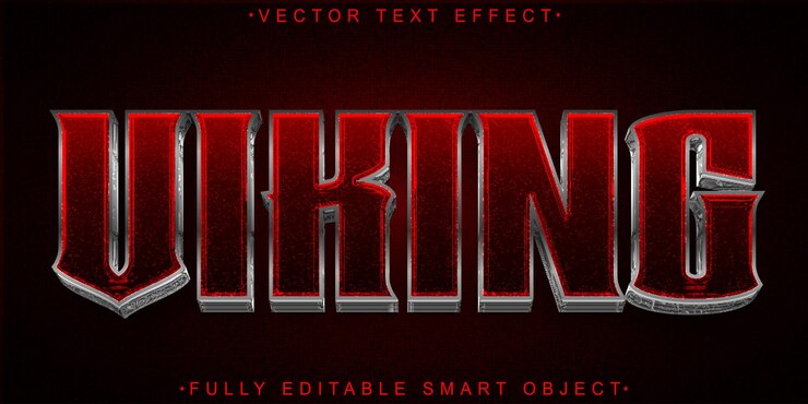 Vector red viking vector efecto de texto de objeto inteligente totalmente editable