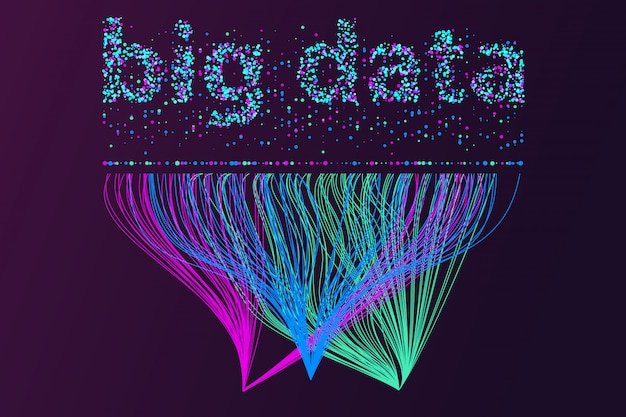 Red de visualización de grandes datos. infografía futurista, onda 3d, flujo virtual, sonido digital, música.