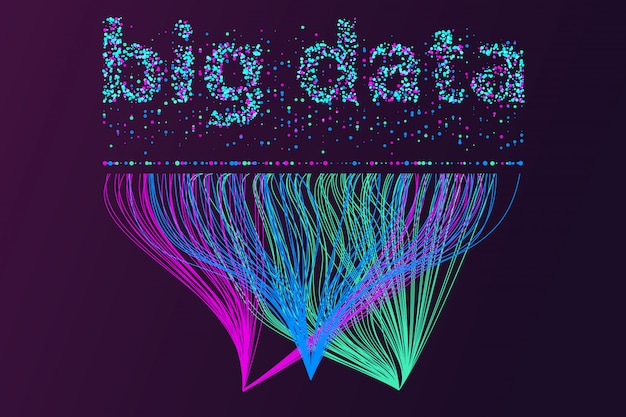 Red de visualización de grandes datos. Infografía futurista, onda 3d, flujo virtual, sonido digital, música.