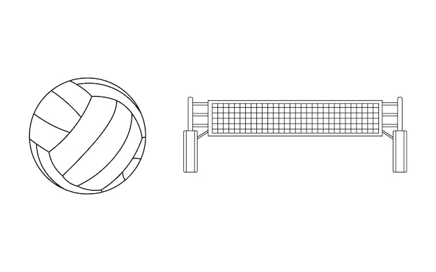 Vector red de voleibol de ilustración vectorial de dibujos animados dibujados a mano con icono de deporte de pelota aislado