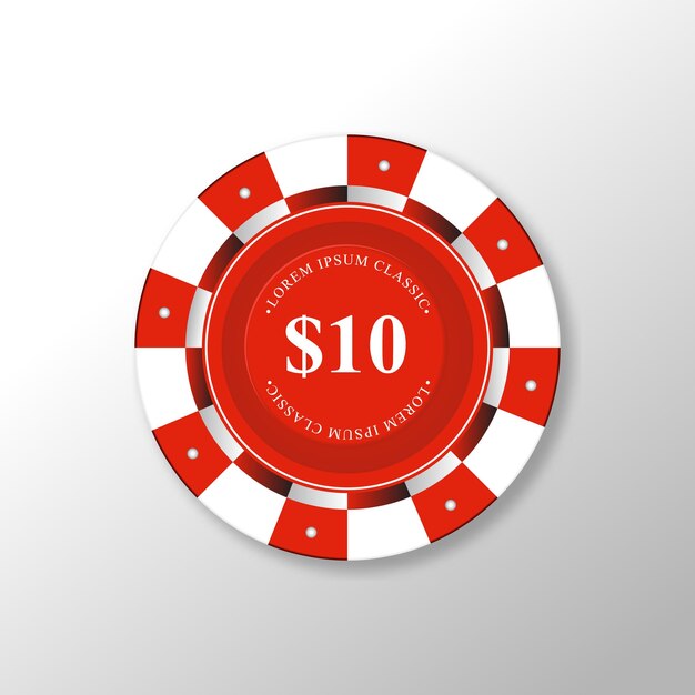 Red y White Casino Poker Chip con un valor de 10