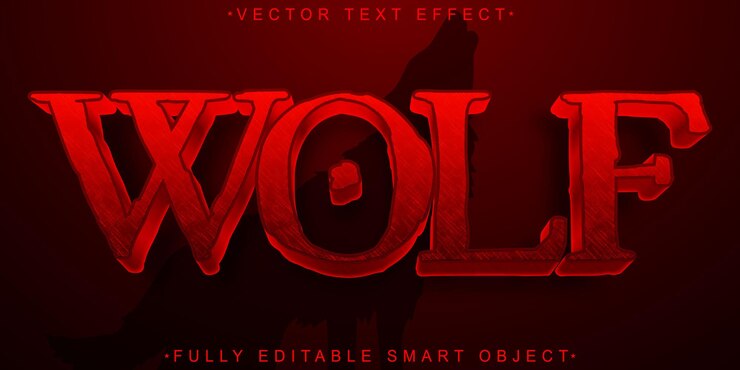 Vector red wolf vector efecto de texto de objeto inteligente totalmente editable