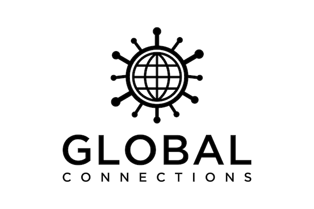 Redes de Internet de globo de ilustración que rodean el diseño del logotipo de telecomunicaciones globales