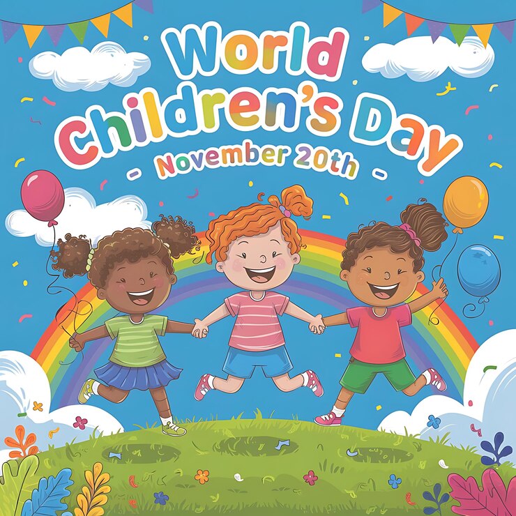 En las redes sociales del Día Mundial de la Niñez se publica un cartel para el cumpleaños de un niño con un niño sosteniendo un globo.