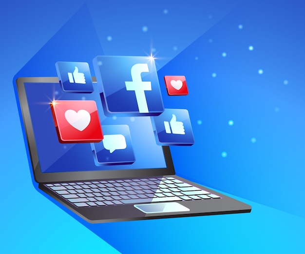 Redes sociales de Facebook con soporte de escritorio para computadora portátil