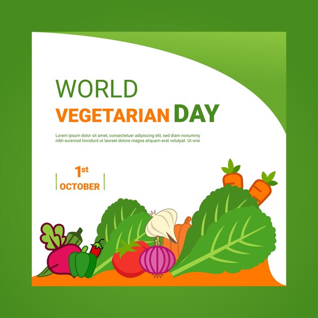 Redes sociales planas del Día Mundial del Vegetariano, publicación de Facebook e instagram o volante y pancarta