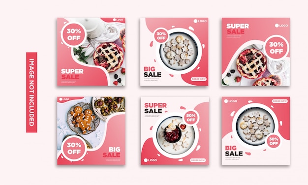 redes sociales publicación plantilla colección instagram comida rosa