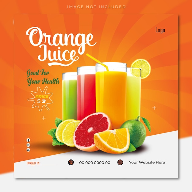 Las redes sociales publican una plantilla de pancartas cuadradas de jugo de naranja