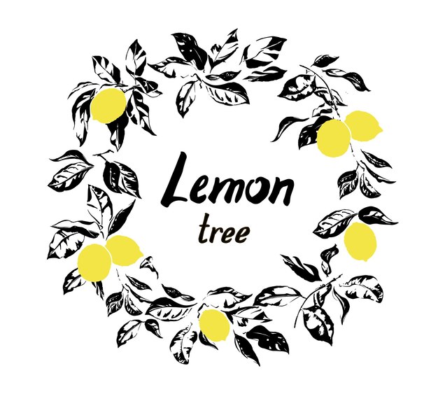 Redondo con limonero dibujado a mano tinta negra ilustración vectorial