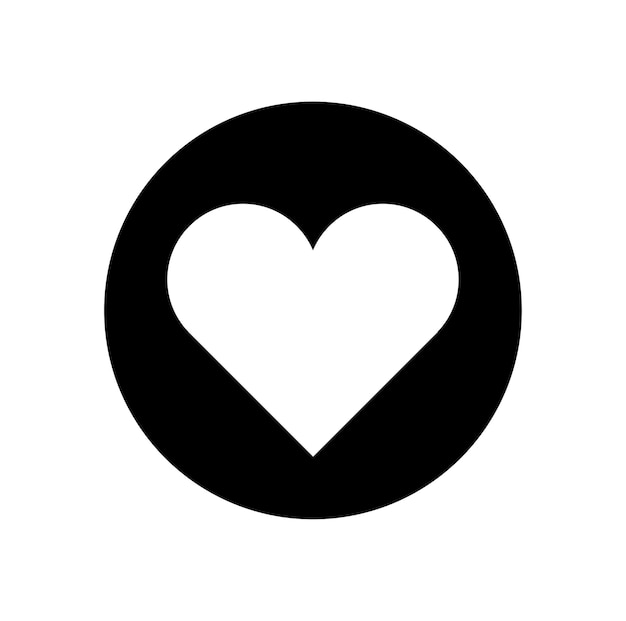 Redondo negro con un icono de corazón blanco Símbolo de corazón blanco