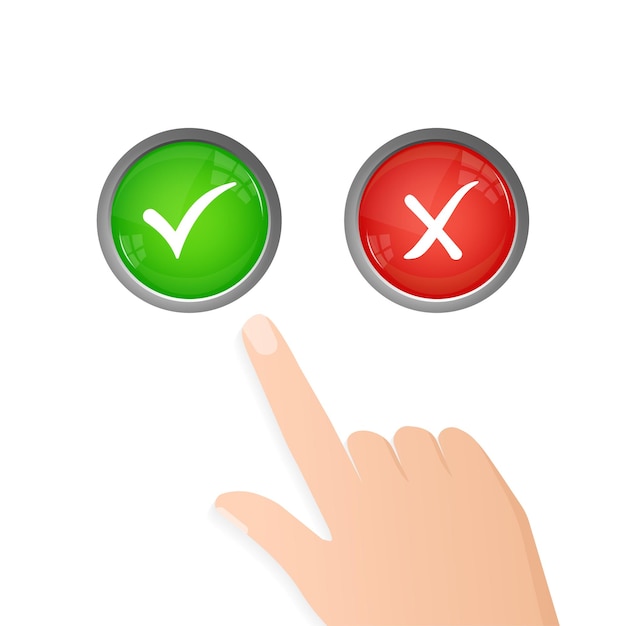 Redondo verde y rojo con sí y no vector de señal sobre un fondo blanco Ilustración de stock vectorial