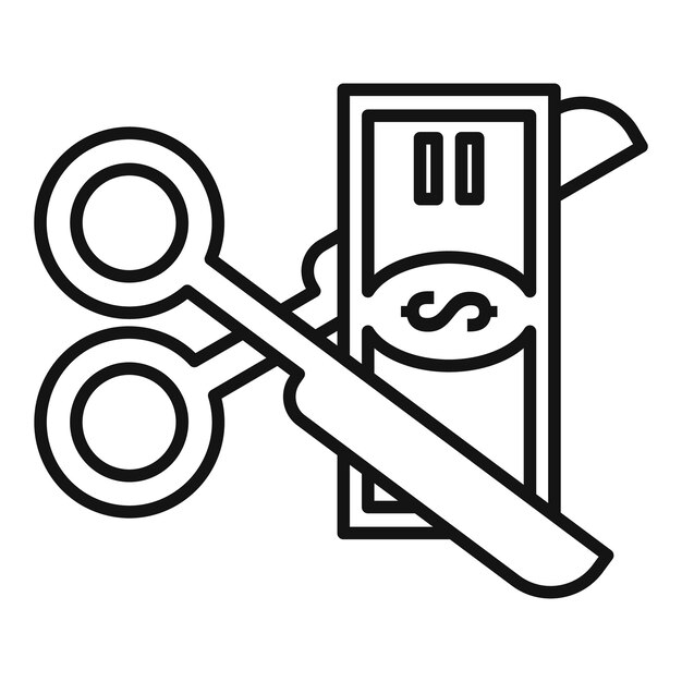 Reducir el icono del impuesto al dinero Esquema Reducir el icono del vector del impuesto al dinero para el diseño web aislado en fondo blanco