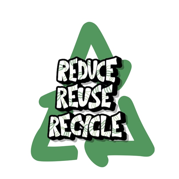 Reducir la reutilización Concepto de reciclaje Diseño de texto vectorial