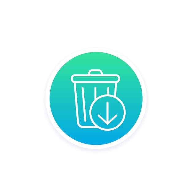 Reduzca el icono de la línea de residuos con un cubo de basura