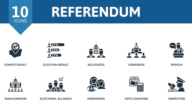 Vector referéndum establece iconos creativos resultado de las elecciones de circunscripción