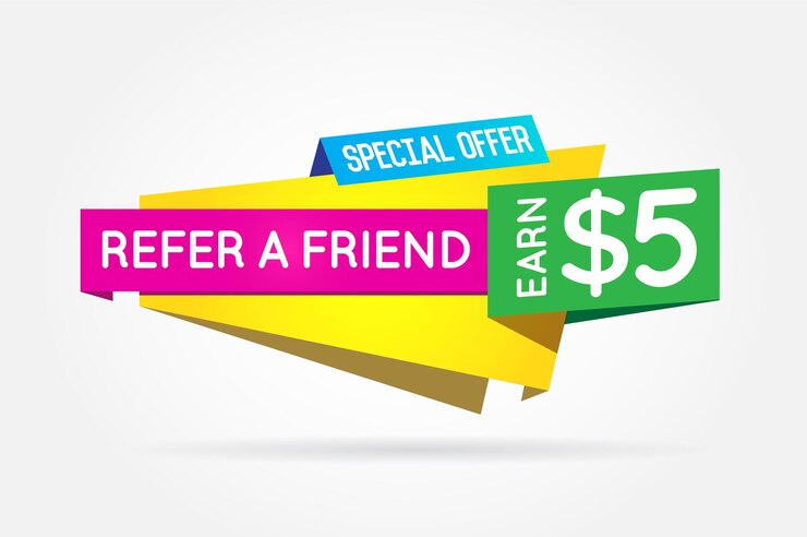Vector referir a un amigo colorido banner o cartel campaña de referencia referir y ganar dinero programa de afiliados vector
