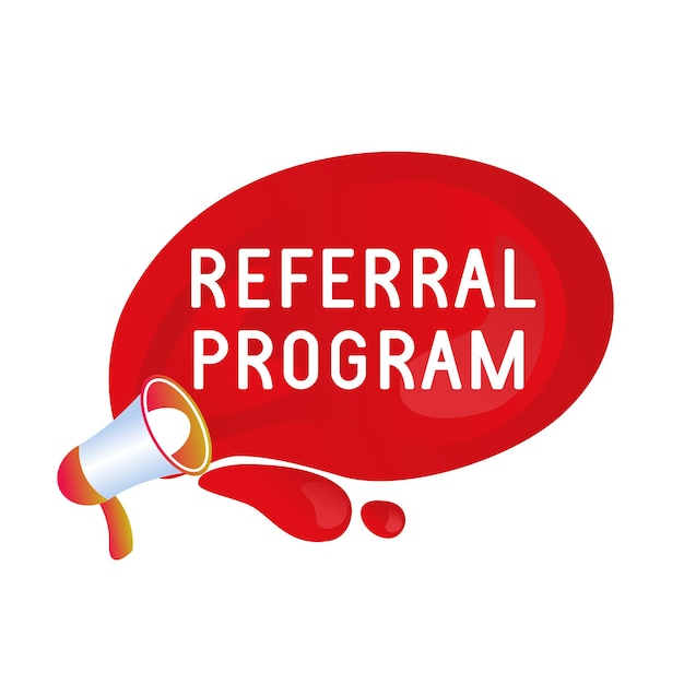Referir pancartas de amigos. Icono del programa de recomendación, etiqueta de marketing e insignia de referir amigos. Pegatinas del programa de sugerencias de negocios. Ilustración vectorial