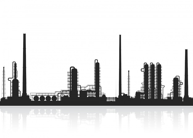 Vector refinería de petróleo o silueta de planta química.