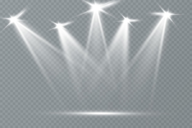 Reflector. Conjunto de vectores de luz. Iluminación de estudio. Foco de escenario.