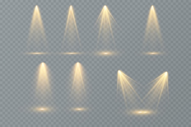 Reflector. Conjunto de vectores de luz. Iluminación de estudio. Foco de escenario.