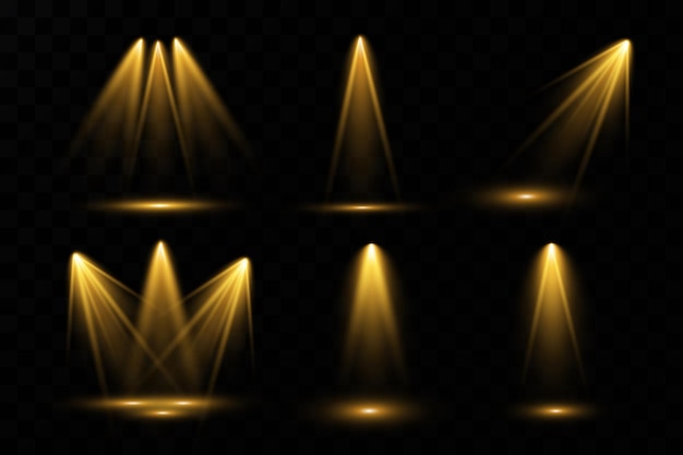 Reflector. Conjunto de vectores de luz. Iluminación de estudio. Foco de escenario.