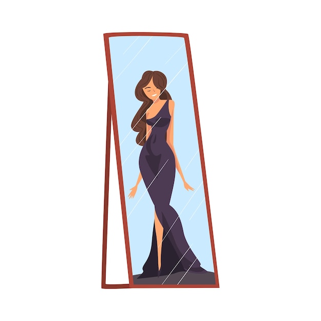 Vector reflexión de una chica delgada y hermosa en el espejo alter ego ilustración vectorial conceptual