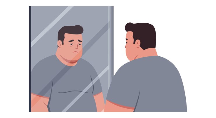 Vector reflexión de un hombre que experimenta dudas en el arte vectorial plano