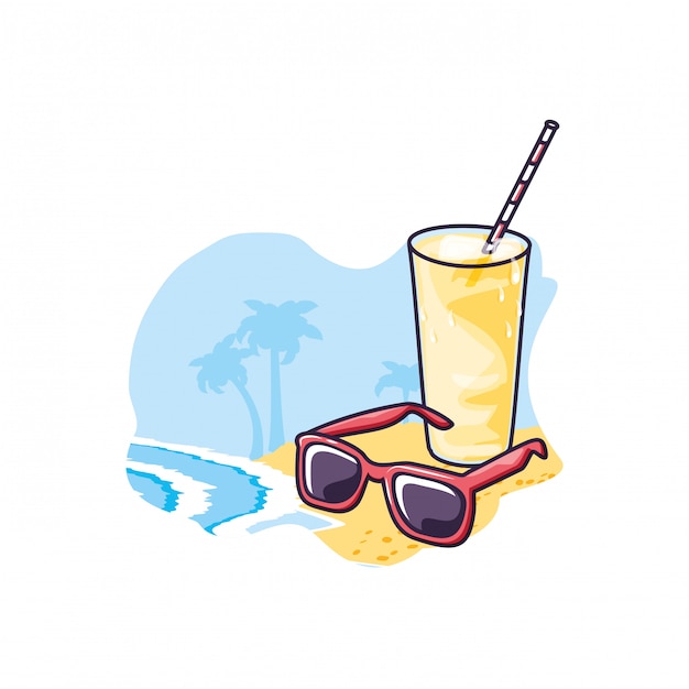 Refresca el jugo en la playa con gafas de sol