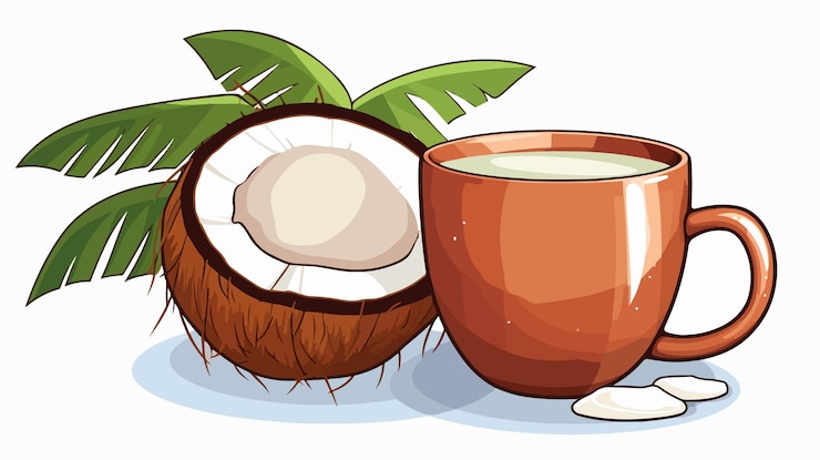 Vector refrescante bebida de coco con una taza de agua ilustración vectorial de dibujos animados