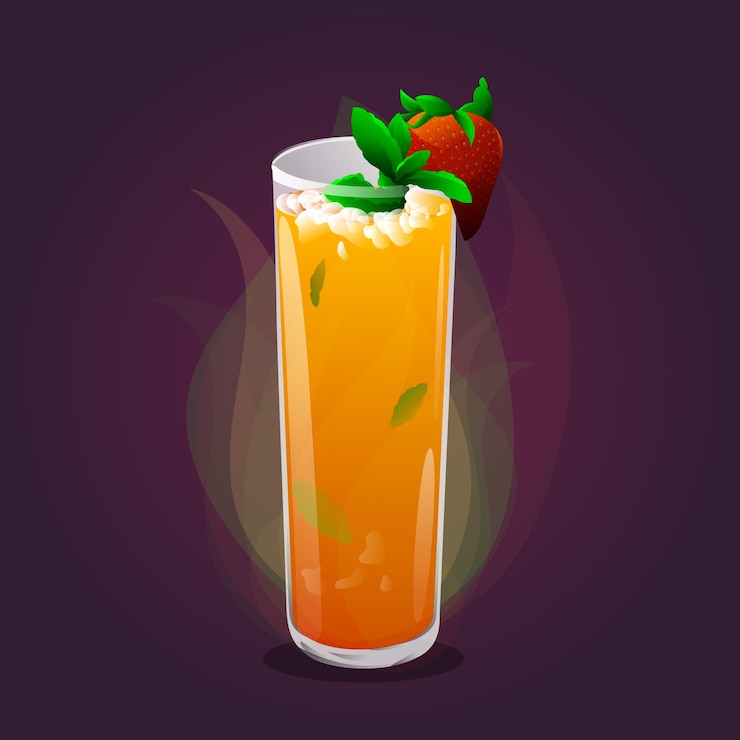 Refrescante cóctel tropical con fresas de naranja y menta