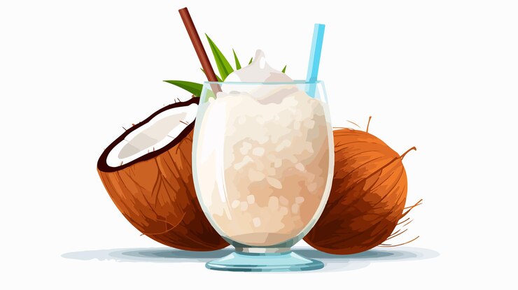 Vector refrescante cóctel tropical fresco en la mitad de coco