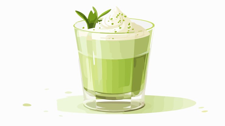 Vector refrescante latte de té verde caliente en una ilustración vectorial de vidrio transparente