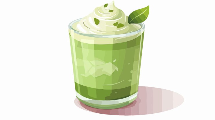 Vector refrescante latte de té verde caliente en una ilustración vectorial de vidrio transparente