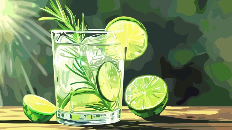 Vector refrescante limonada con romero en la mesa
