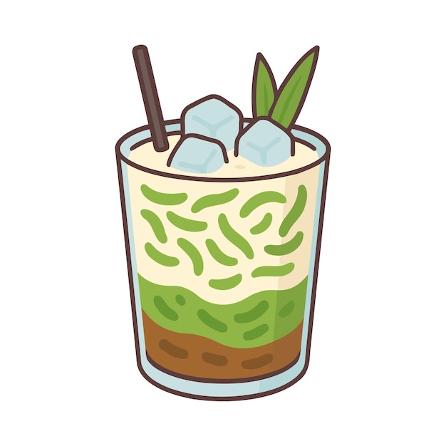 Un refrescante vaso de Cendol con hielo y leche de coco