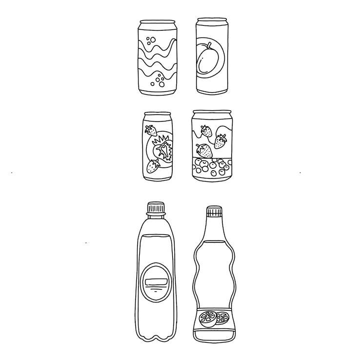 Vector refresco, mano, dibujado, garabato, ilustraciones, vector, conjunto
