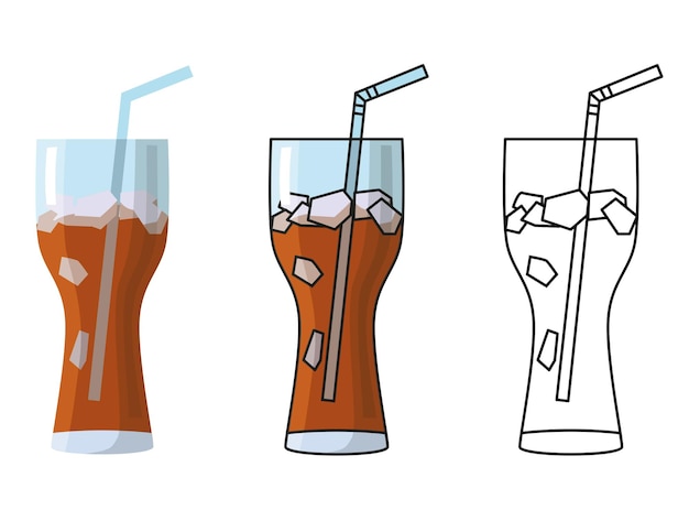 Refresco negro en vidrio transparente sobre fondo blanco Símbolo de bebida de comida rápida Hielo y refresco de cola fría