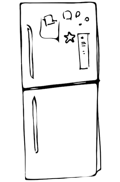 Vector refrigerador de dibujo vectorial con pegatinas en las puertas