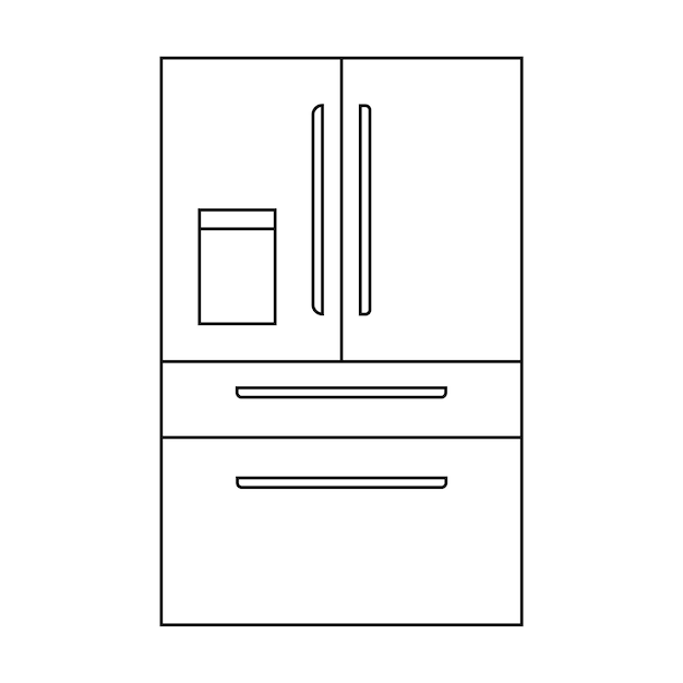 Refrigerador simple en un estilo de línea elemento de cocina vectorial aislado en un fondo blanco