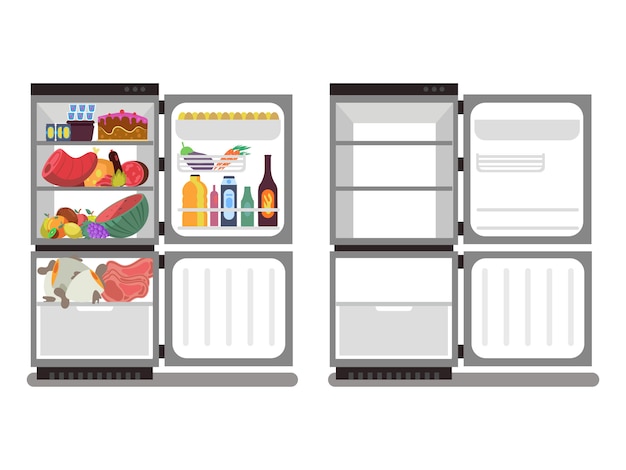 Vector refrigeradores llenos de comida y vacíos