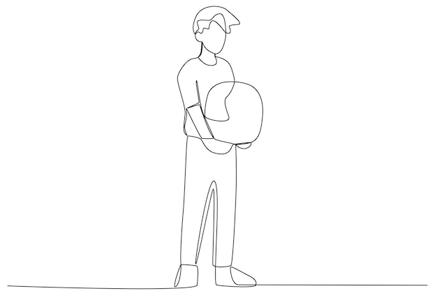 Un refugiado que lleva una bolsa Dibujo de una línea de refugiados