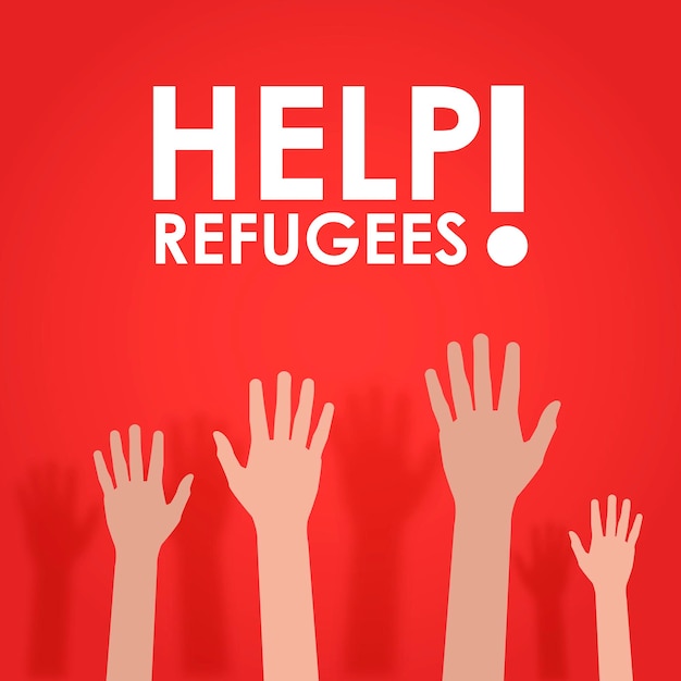Los refugiados necesitan ayuda. Hends en vector rojo