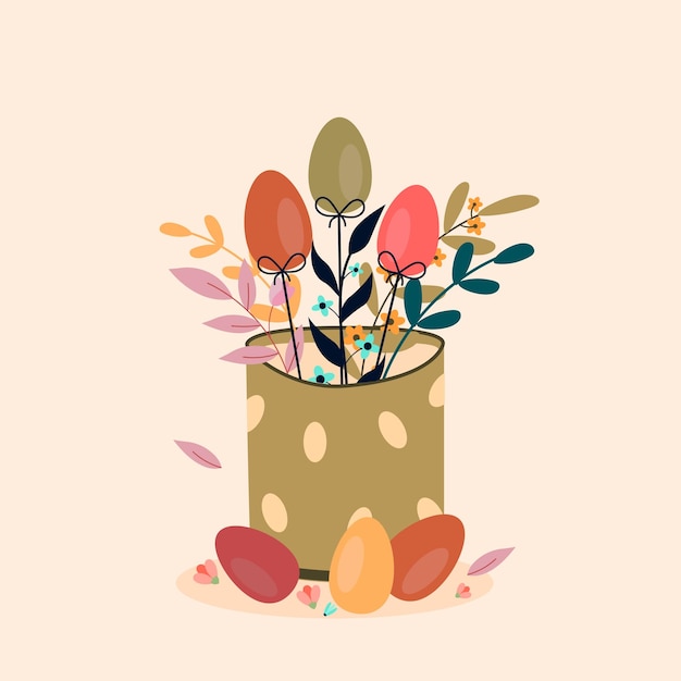 Regadera boho de Pascua con huevos. ilustrador vectorial