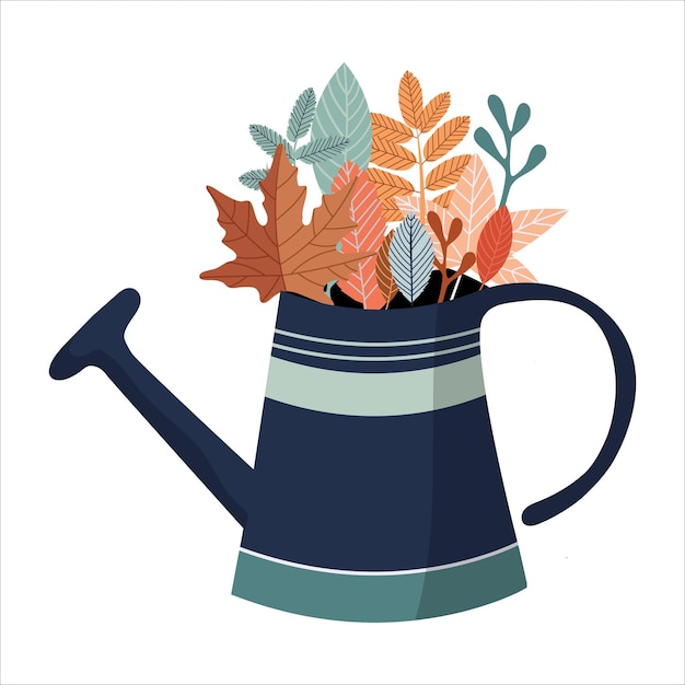 Regadera de otoño con hojas de otoño dentro